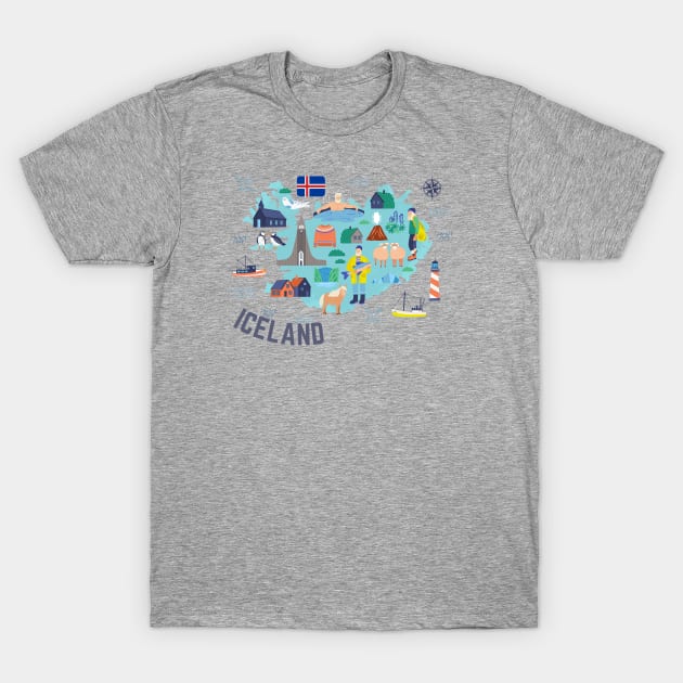 Iceland - Popular Sites of Iceland T-Shirt by Mrs. Honey's Hive